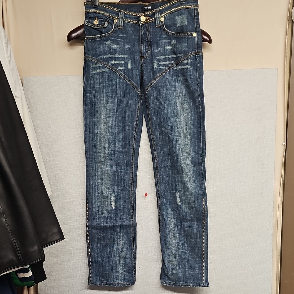 VERSACE JEANS COUTURE GOLD STUDDED DISTRESSED JEANS BFPM-02-186